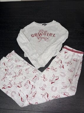 ‘Miss Cowgirl' Gray & Burgundy Pajama Set